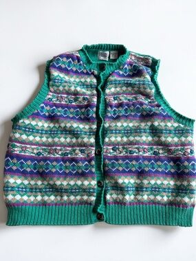 Vintage Leon Levin Fair Isle Sweater Vest XL Cotton Hong Kong